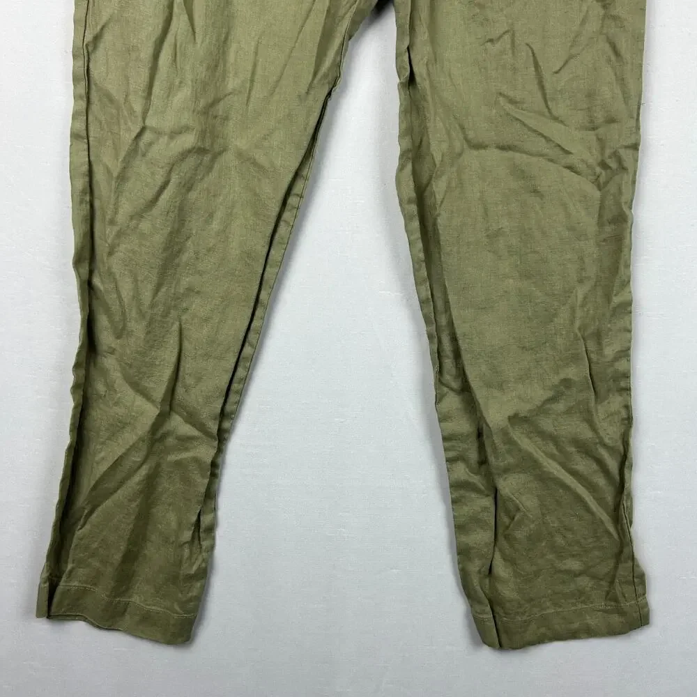 Quince Linen Elastic Waist Pull On Pants Olive Green Women's Size S